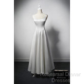 White A Line Satin Semi Formal Prom Dress French Style Formal Dress